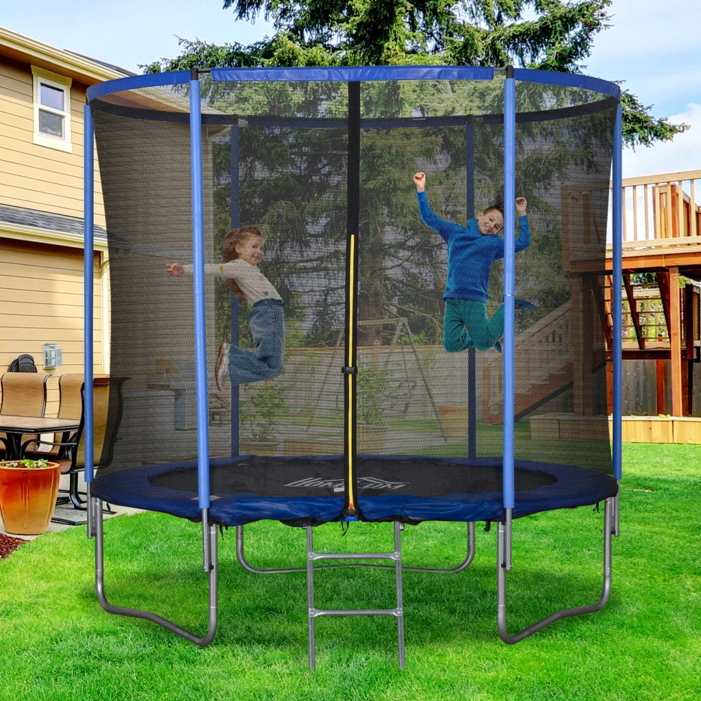 EasyComfort Trampolino Elastico da Esterno, Tappeto Elastico per Adulti da Giardino con Rete di Sicurezza e Bordo Imbottito, Giochi da Giardino e Casa, Ø244x240cm, Blu e Nero