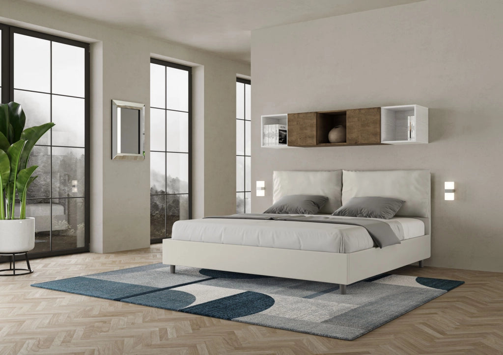 BS COM Letto matrimoniale king size senza rete imbottito 200x210 similpelle bianco