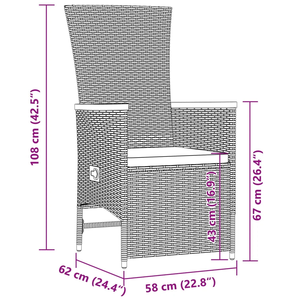 Set da Pranzo da Giardino 9 pz con Cuscini Nero in Polyrattan 3277526