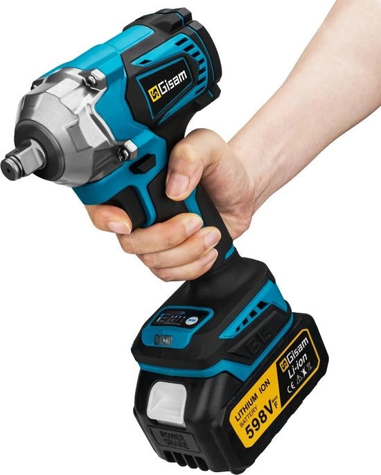 Chiave per la rimozione di residui - Rottifaccia elettrica - con 1 batteria e caricatore - Nero Blu