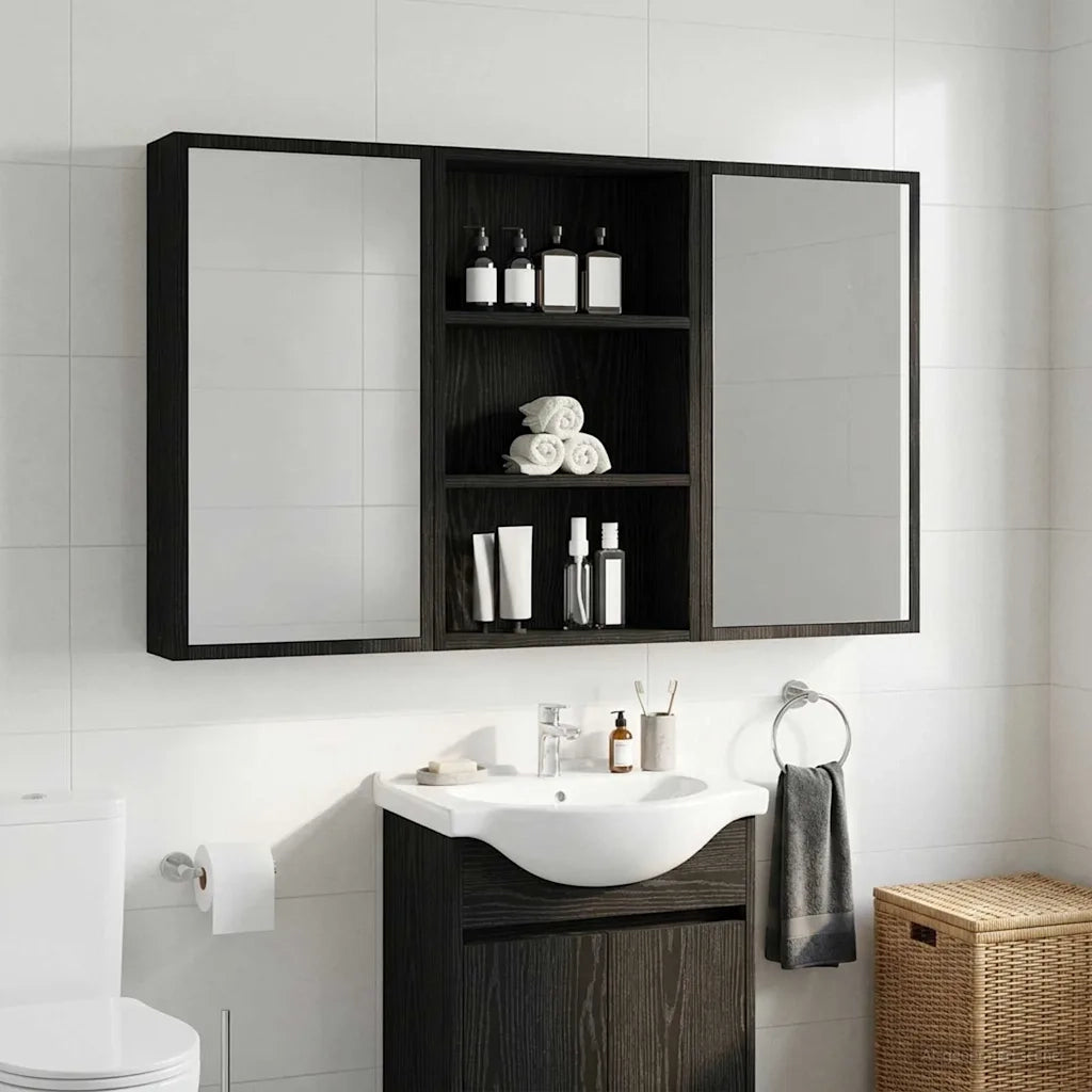 Armadio da Bagno | Mobile da Bagno a muro Rovere Nero 40 x 14 x 70 cm