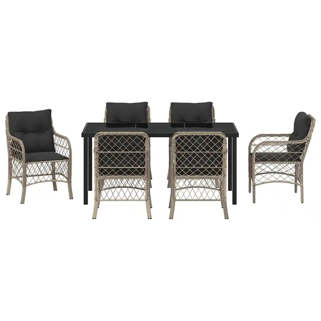 Set da Pranzo per Giardino 7 pcs Grigio chiaro polyrattan