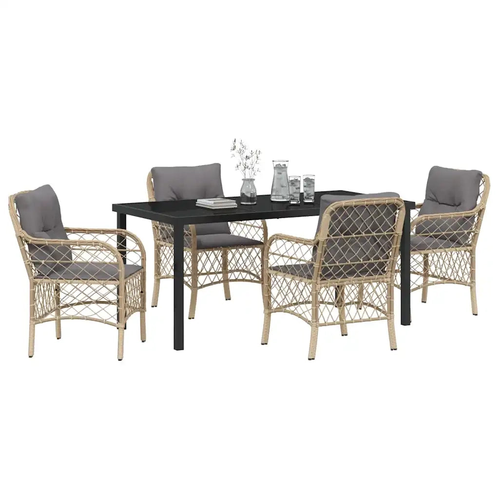 Set da Pranzo per Giardino con cuscino 5 pcs Beige polyrattan