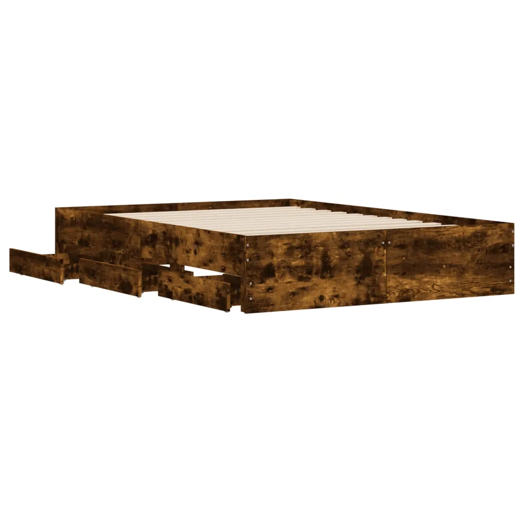 Giroletto con Cassetti-Struttura Letto con contenitore Rovere Fumo 120x190 cm Legno Multistrato 188739