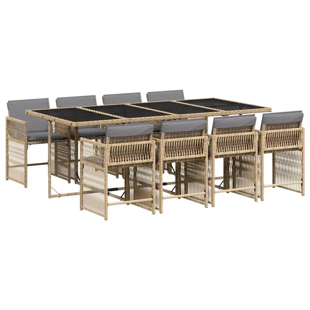 Set Pranzo da Giardino 9 pz con Cuscini Beige Misto Polyrattan 3211644