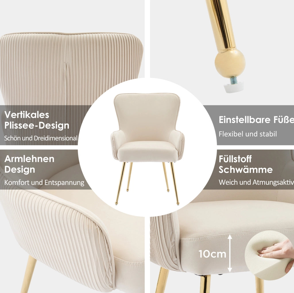 SEDIA Set da 4 in velluto Beige e Oro con braccioli