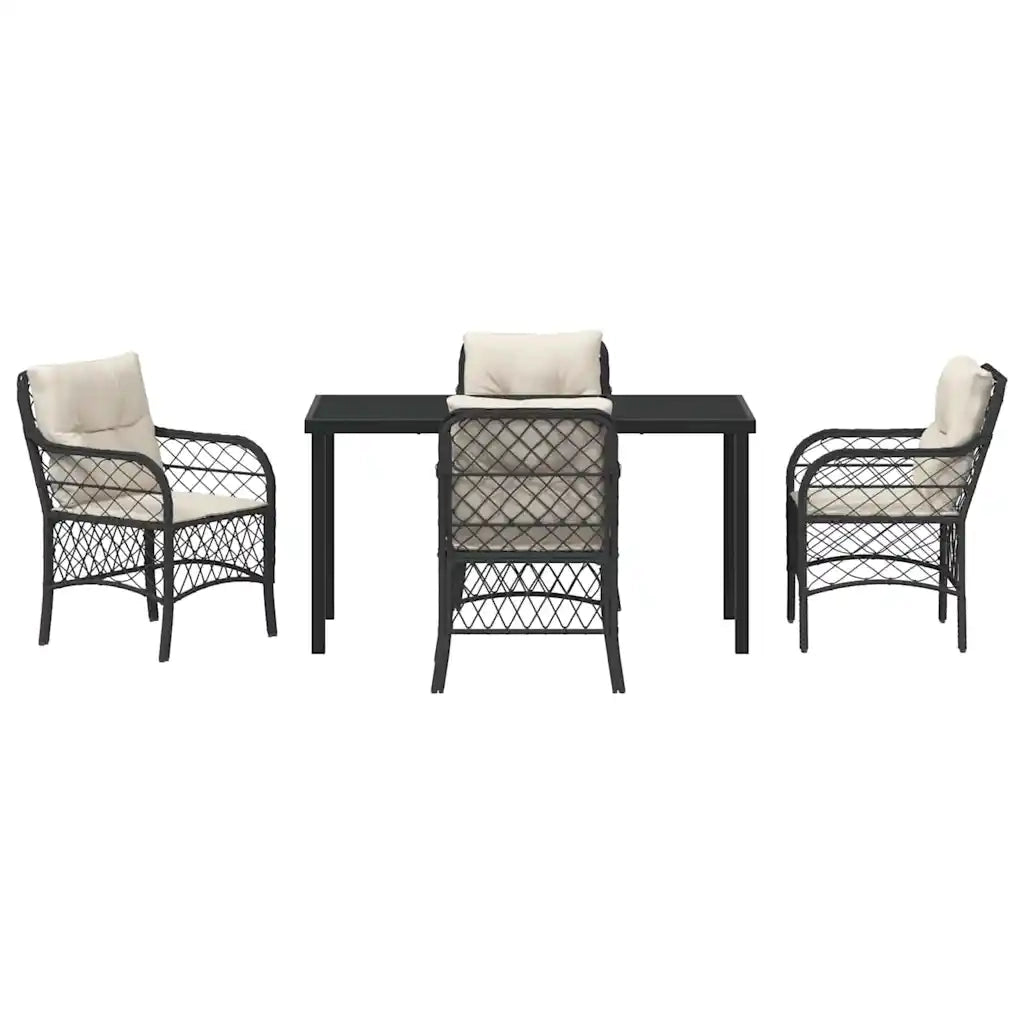 Set da Pranzo per Giardino con cuscino 5 pcs Nero polyrattan