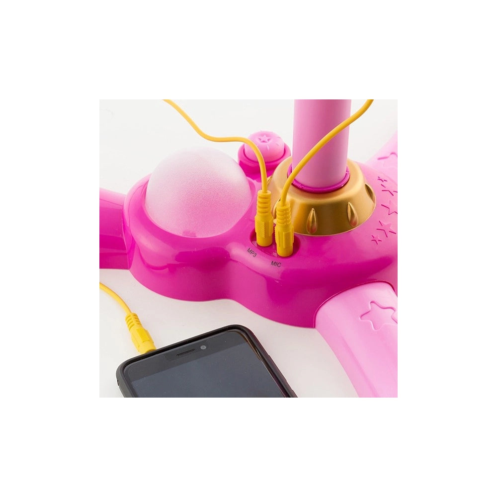 Trade Shop - Microfono Con Asta In Plastica Rosa Con Luci E Suoni Ingresso Mp3 Smartphone -