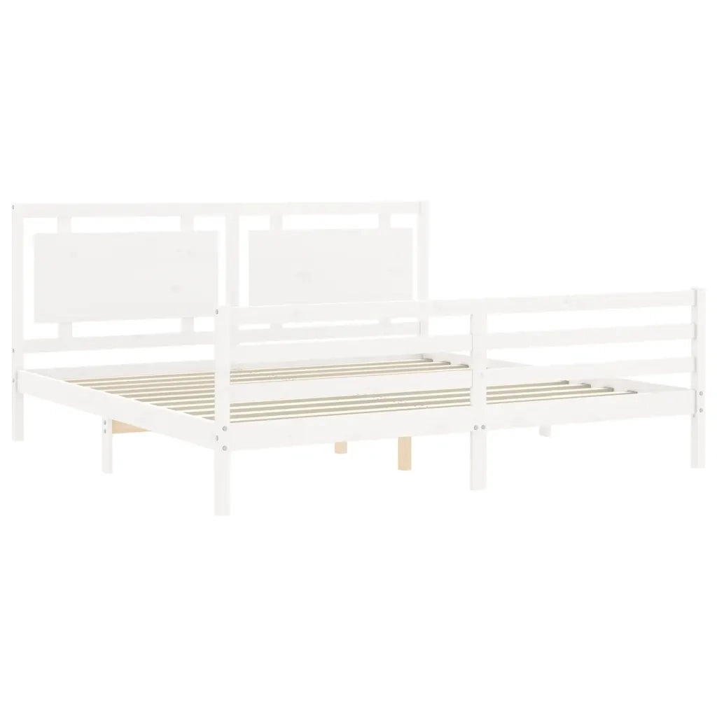 Letto matrimoniale | Letto per adulti | Giroletto con Testiera Bianco 200x200 cm in Legno Massello