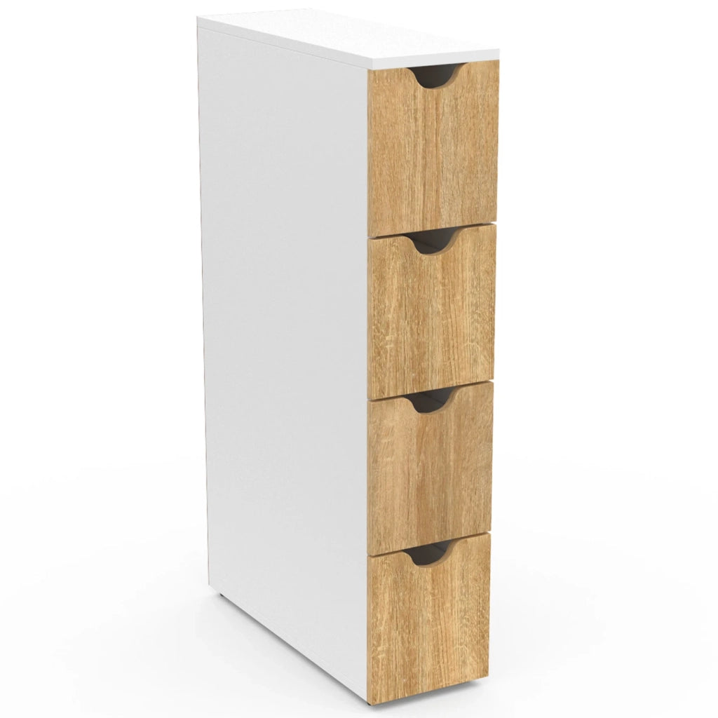 IDMarket - Colonna salvaspazio WILO a 4 cassetti su rotelle in look bianco e faggio