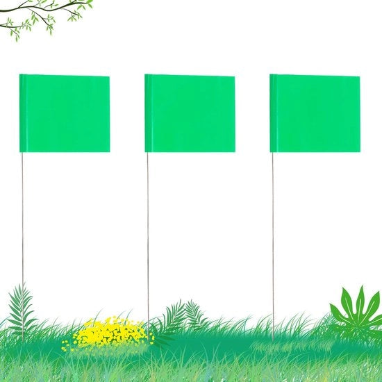 Vetroni - Bandiere a Vela 42 Pezzi - 2 x 3 Pollici Bandiere - 30 cm Asta in Acciaio - Vinyl - Marcatura Verde Bandiere - Resistente ai Raggi UV