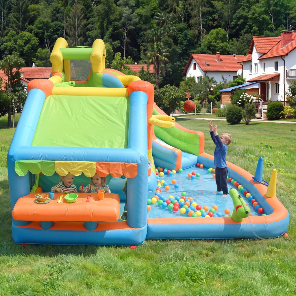 Parco acquatico gonfiabile per bambini con scivolo piscina e giochi in tessuto Oxford colorato 360 × 350 × 210 cm