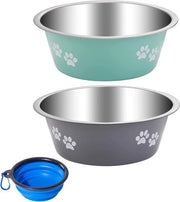 Doppio contenitore per animali, con fondo in acciaio inox e base antiscivolo in silicone, contenitore per cibo e acqua per cani e gatti piccoli, medi e grandi (860ml)