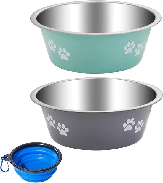 Doppio contenitore per animali, con fondo in acciaio inox e base antiscivolo in silicone, contenitore per cibo e acqua per cani e gatti piccoli, medi e grandi (860ml)