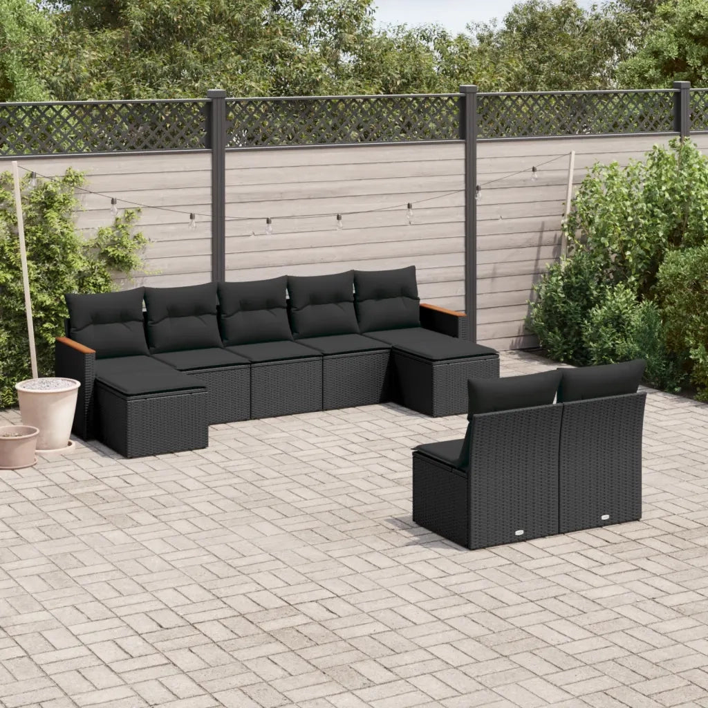 Set Divani da Giardino 9 pz con Cuscini Nero in Polyrattan 3226370