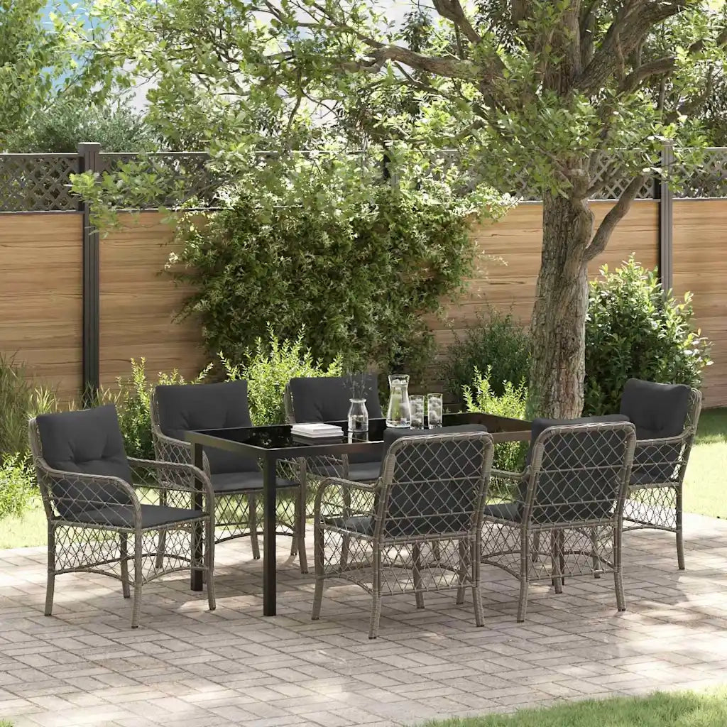 Set da Pranzo per Giardino con cuscino 7 pcs Grigio polyrattan