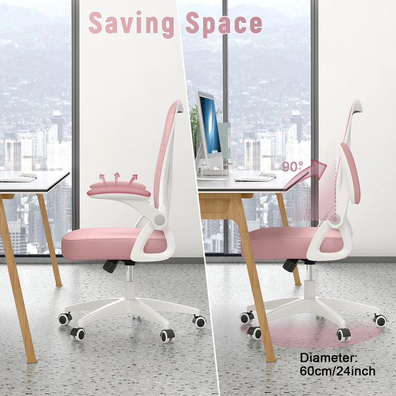 Sedia da ufficio ergonomica HAMLODY - con rotelle - Schienale regolabile con supporto lombare - Altezza regolabile - Rosa