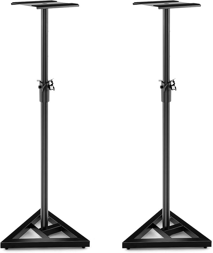 Supporti Regolabili in Metallo per Altoparlante da Terra, 2 Supporti per Casse con Base Triangolare Stabile, Adesivi Antiscivolo, Altezza Regolabile da 97-157 cm