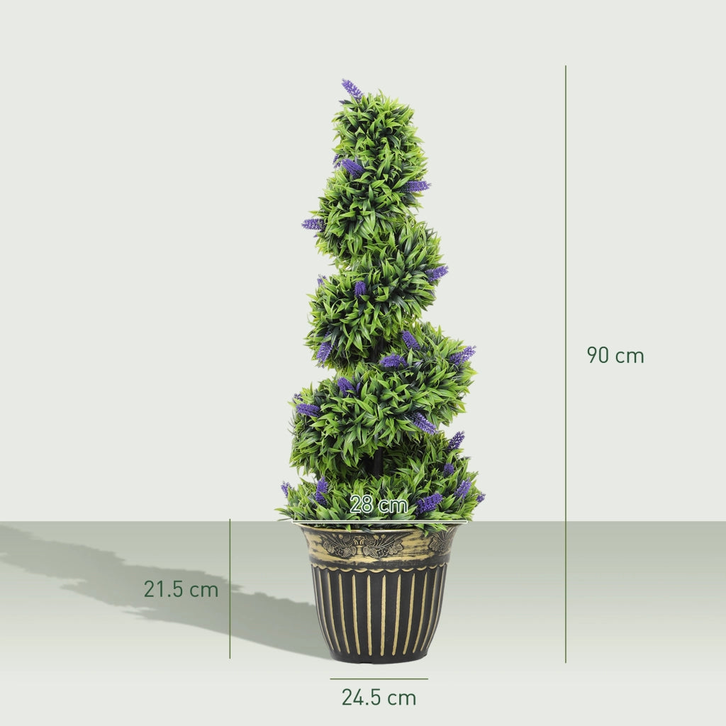 Set 2 Piante Artificiali Spirale PE ¨C Xylo ¨C Verde Blu 90cm con Vaso