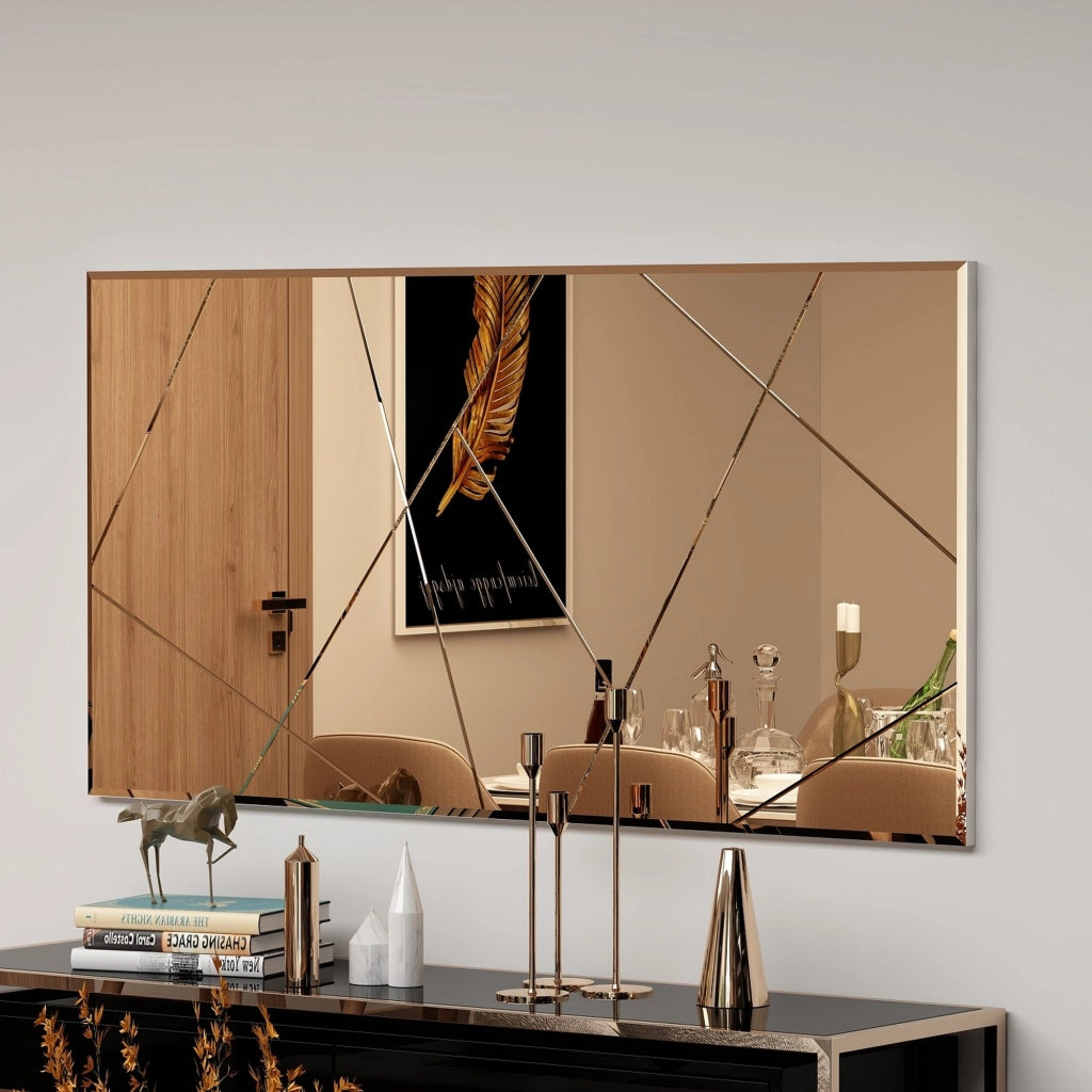 Tigliole, Specchio Dettagli Geometrici, 60x120h cm Marrone Bronzo