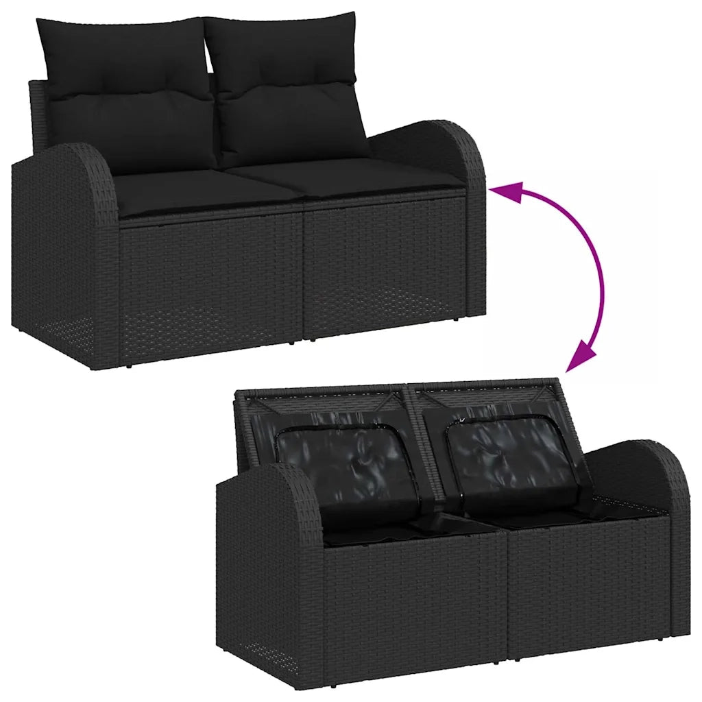 Set Divano da Giardino con cuscino 5 pcs Nero Poly Rattan 3360394