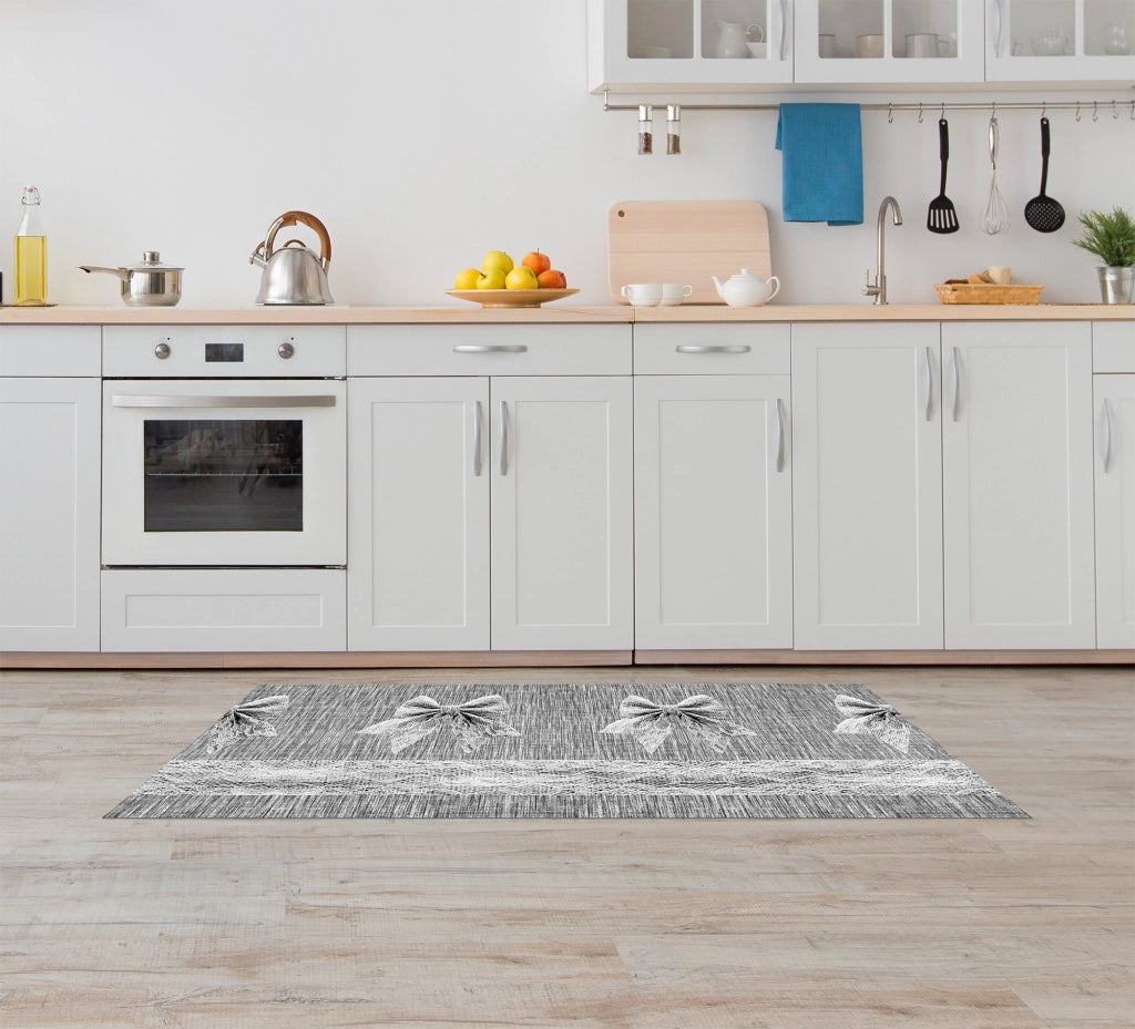 Tappeto passatoia fantasia made in Italy antiscivolo lavabile aderente FioccoGrigio - 50x450 cm