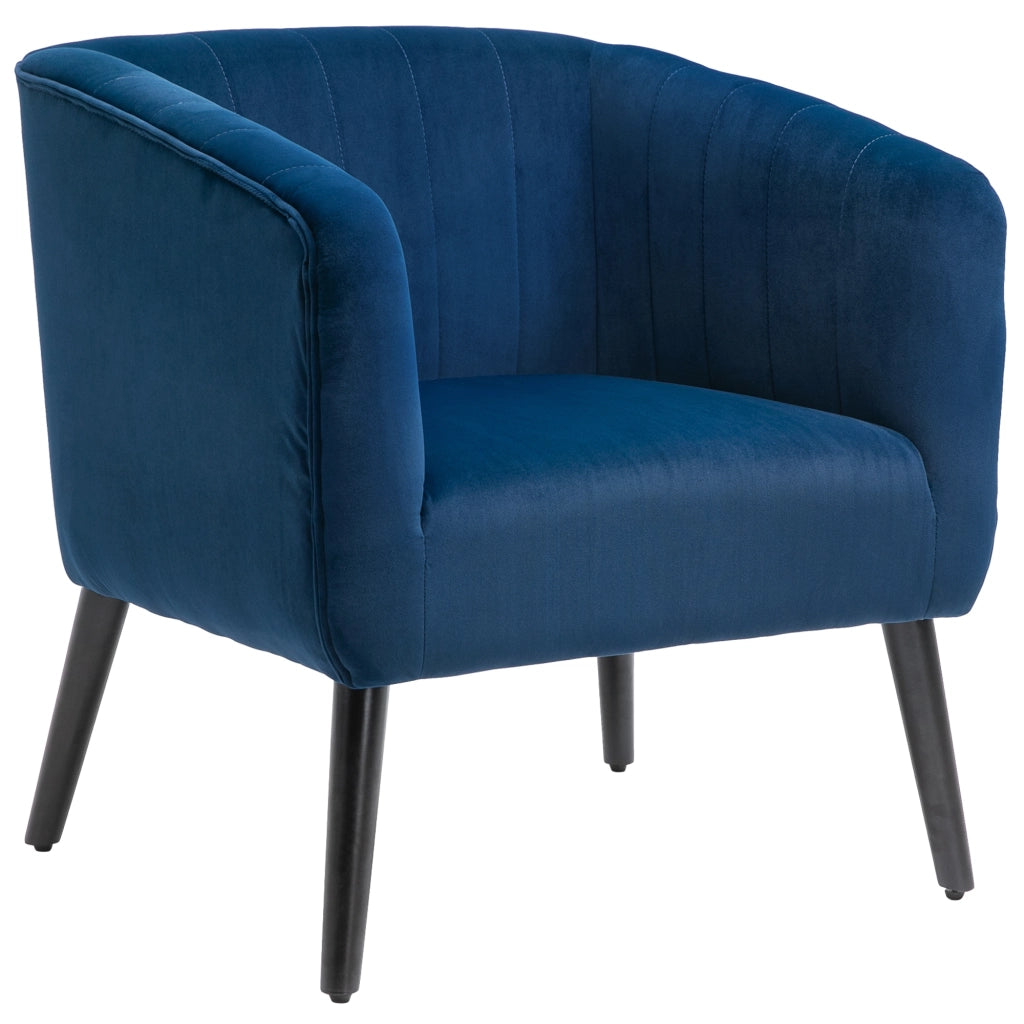 Poltrona Imbottita in Velluto ¨C Minimal ¨C Blu, Gambe in Legno, 70.5x70x76cm