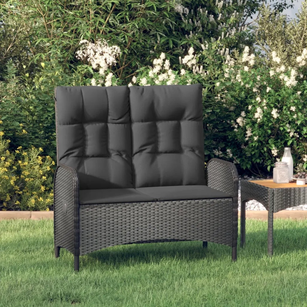 Panca Reclinabile da Giardino con Cuscini-Sgabello-Sedia da esterno 107cm Polyrattan Nera