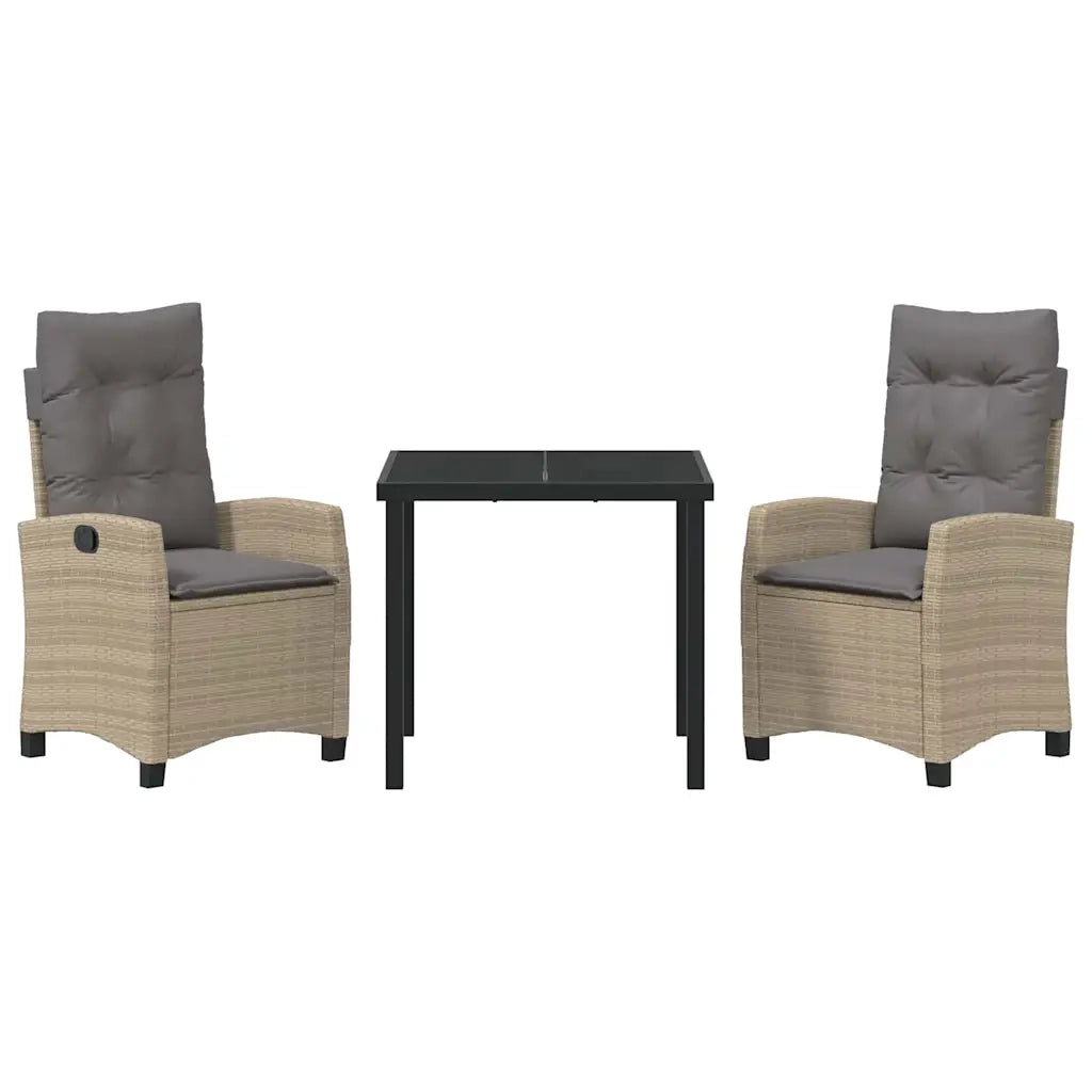 Set da Pranzo per Giardino con cuscino 3 pcs Beige polyrattan