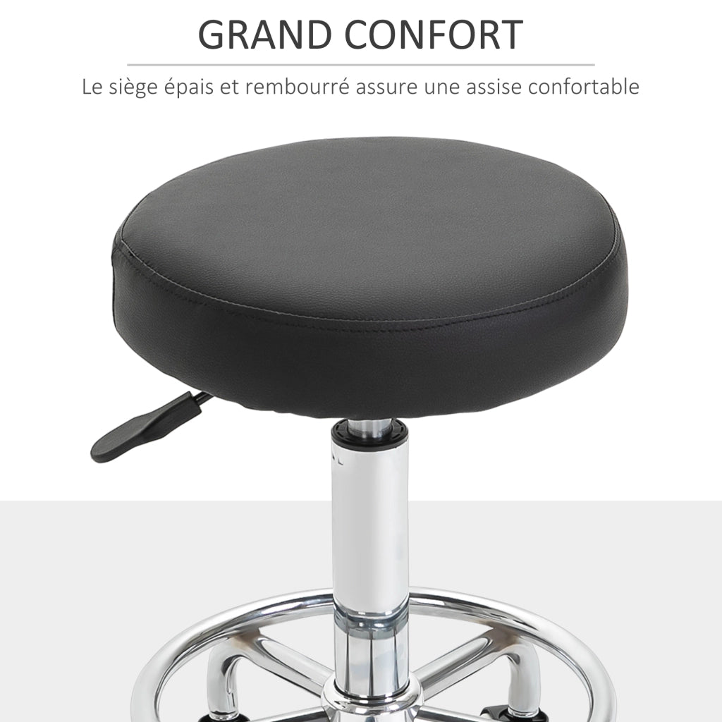 Sgabello con Ruote ¨C zephmum ¨C Nero, Imbottito, Regolabile 50-64 cm