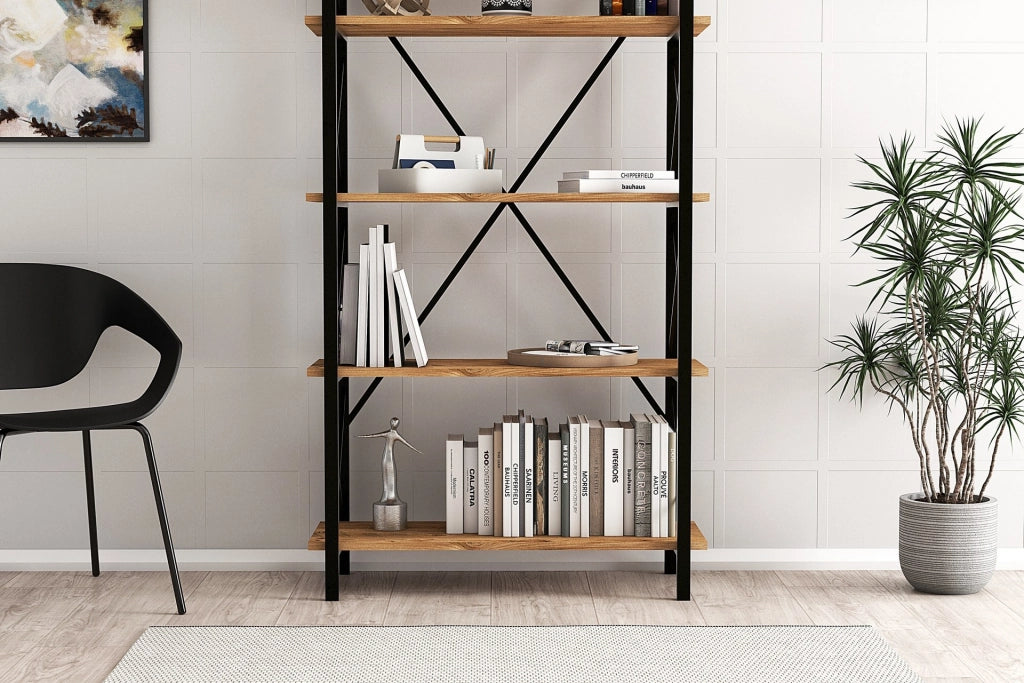 Libreria in legno "Nero" - 90 x 33 x 180 cm - Pino AtlanticoNero