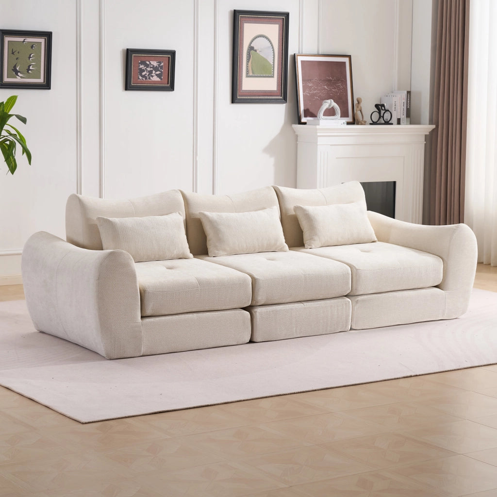 Divano Modulare Beige in Velluto Compatto Base Antiscivolo