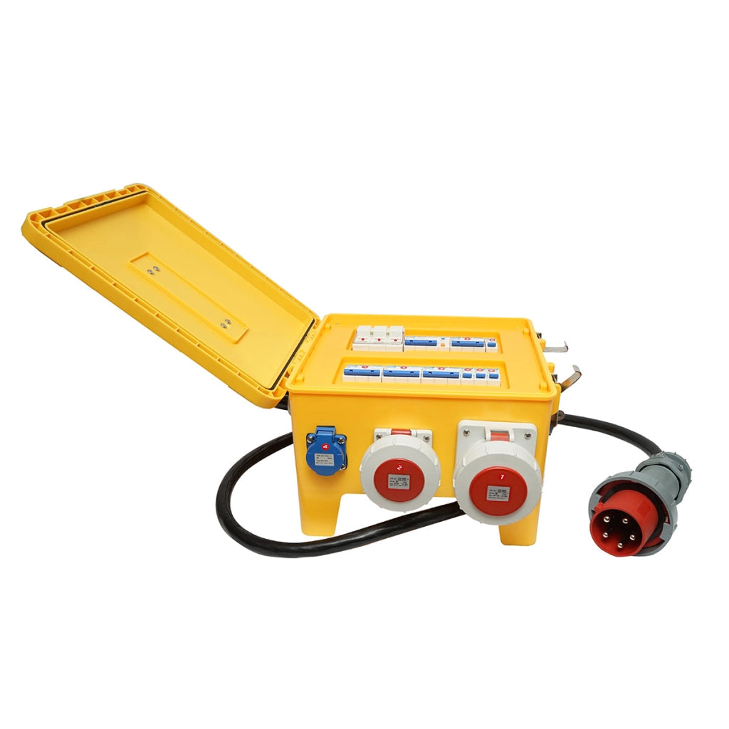 Pannello di gruppo prese portatili per organizzazione cantiere 2x415V/16A, 4x230V/16A, 1x415V/32A, 1x415V/63A, 370x340x330mm IP44/IP67 SUNTREE