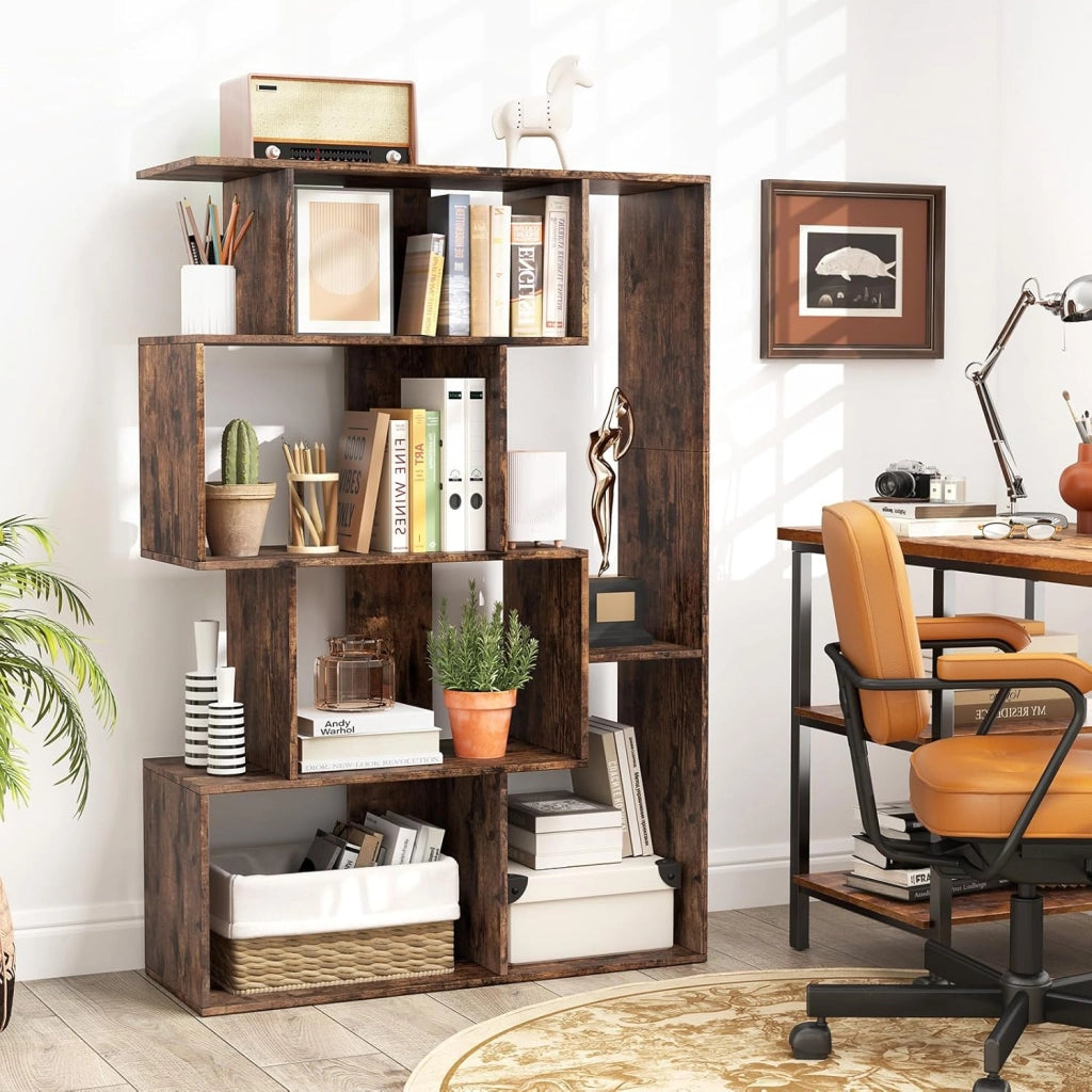 Libreria Geometrica Aperta, Scaffale a 6 Cubi con Kit Anti-Ribaltamento, Mensola Espositiva per Camera da Letto Studio Soggiorno, 80 x 30 x 119 cm (Marrone)
