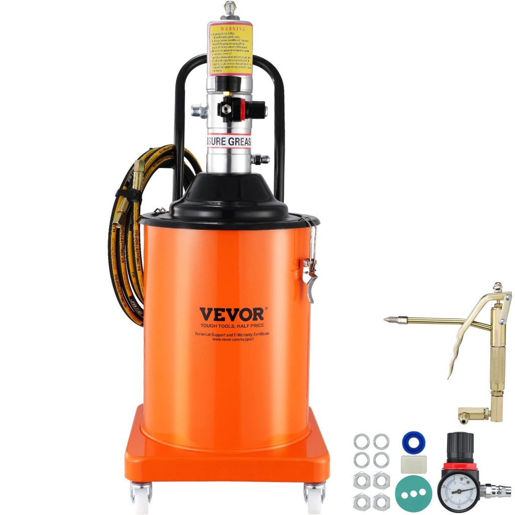 Pompa per Grasso Pneumatica FF-08B-20L 20L Rapporto 50:1 con Ruote Tubo 4m per Officina e Fai da Te
