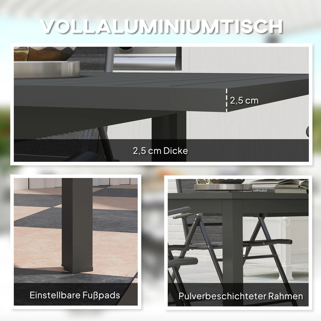 Tavolo da giardino allungato in alluminio 160/220x90 cm tavolo da balcone impermeabile; tavolo buffet antiscivolo; tavolo da campeggio per 6-8 persone; tavolo da pranzo esterno per giardino; balcone patio grigio