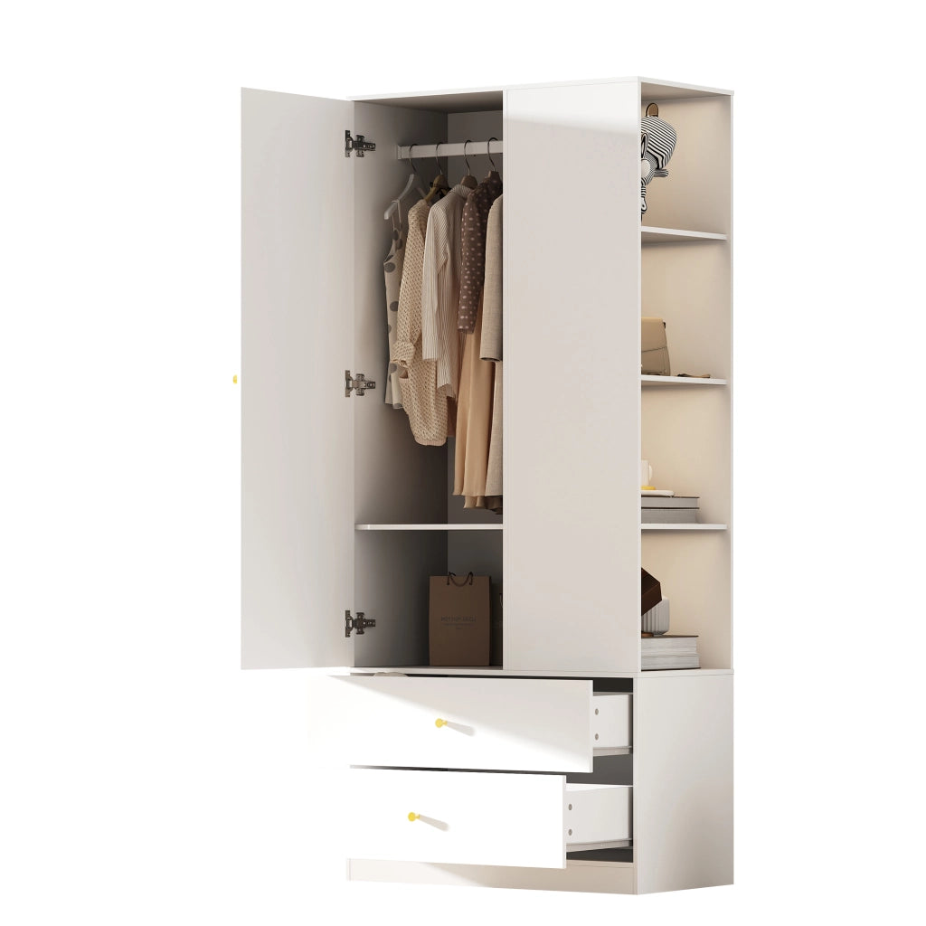 Armadio con specchio; 1 anta; 2 cassetti e 4 vani; per camera e ingresso; in MDF; bianco