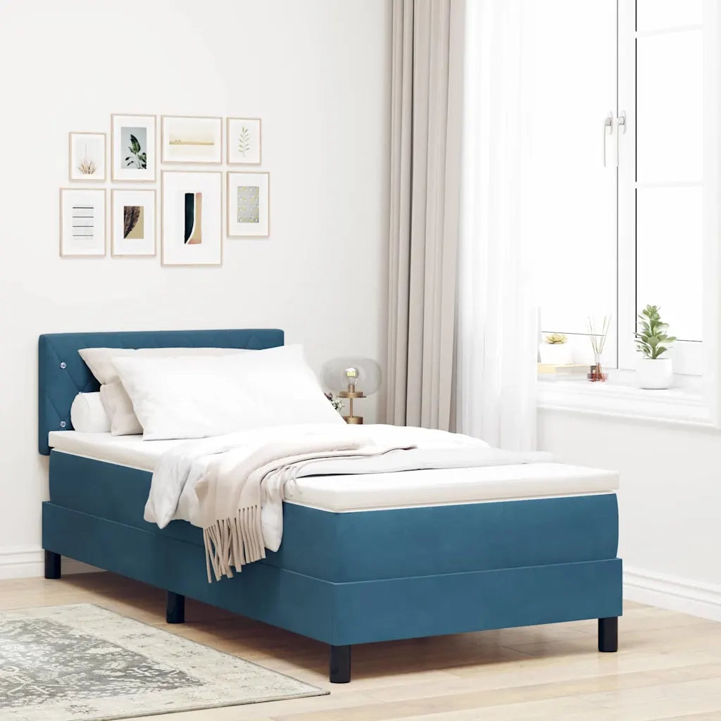 Letto a molle con materasso Blu Scuro 90 x 200 cm Velluto 3339084