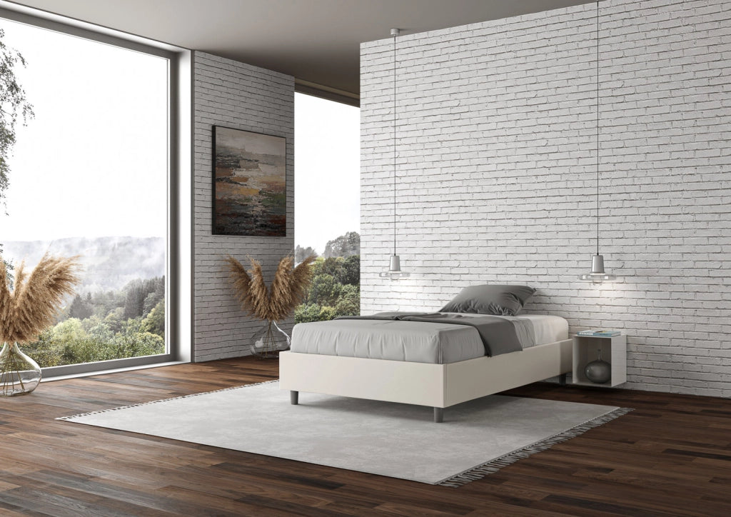 BS COM Letto una piazza e mezza contenitore imbottito 120x190 similpelle bianco