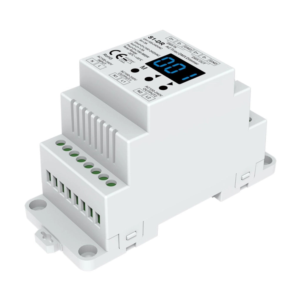 Dimmer DMX512 AC Triac 2 Canali, 100-240V AC, 2x1.5A, RDM, Phase-Cut