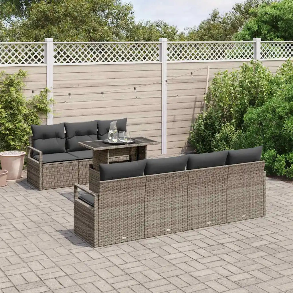 Set Divano da Giardino con cuscino 8 pcs Grigio Poly Rattan 3357502