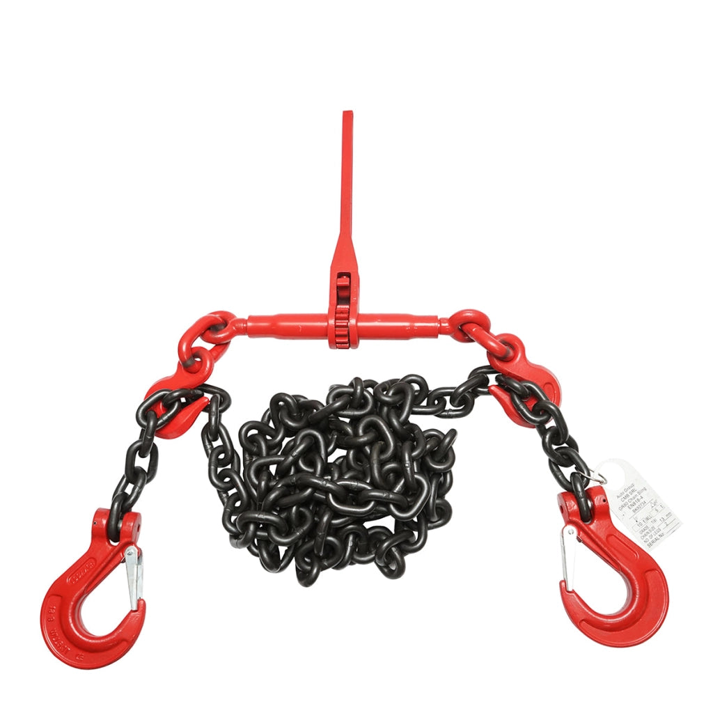 Catena di Ancoraggio con Tenditore a Cricchetto, Capacità di carico 10 tonnellate, lunghezza catena 4 metri, spessore maglia Ø 13 mm.