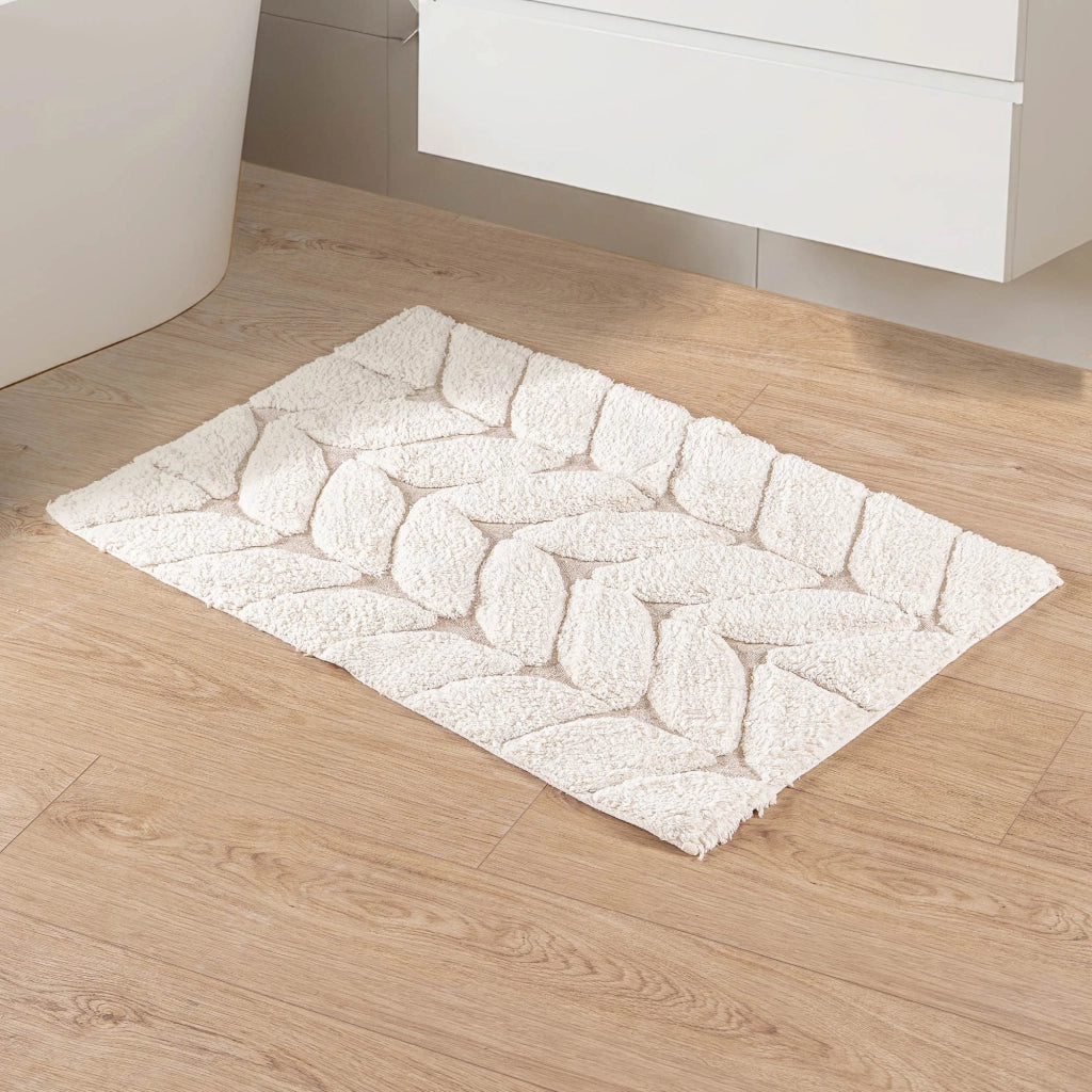 Tappeto Bagno Antiscivolo In Cotone Effetto Rilievo Assorbente, Morbido, Lavabile in Lavatrice 50x80 / 60x120 cm Bianco - 60x120 cm