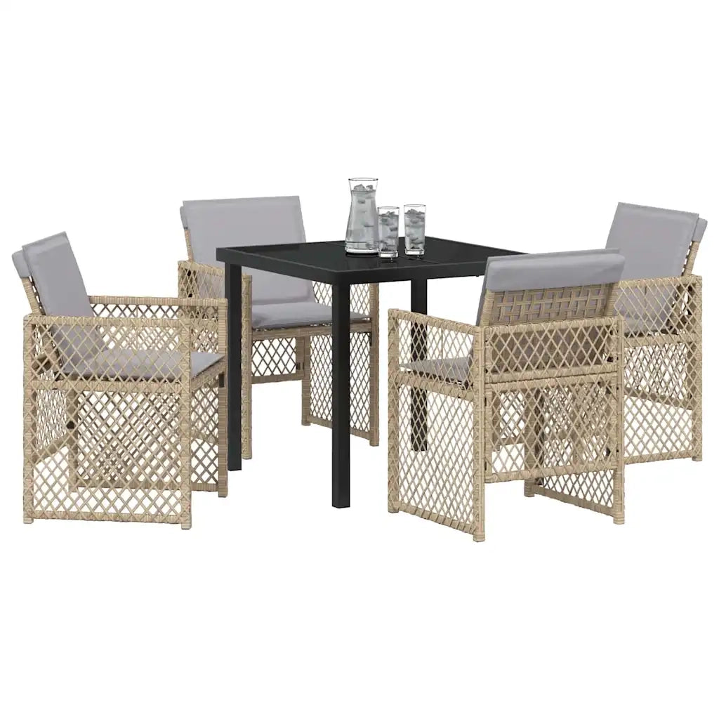 Set da Pranzo per Giardino 5 pcs Beige polyrattan