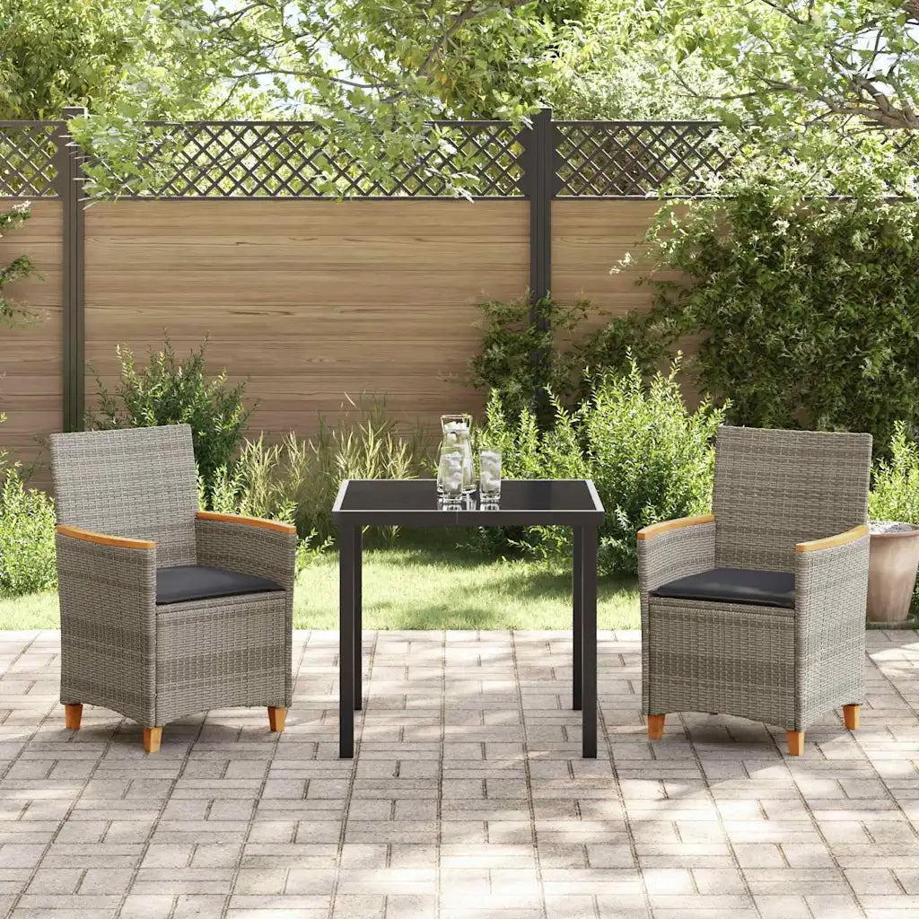 Set da Pranzo per Giardino 3 pcs Grigio polyrattan