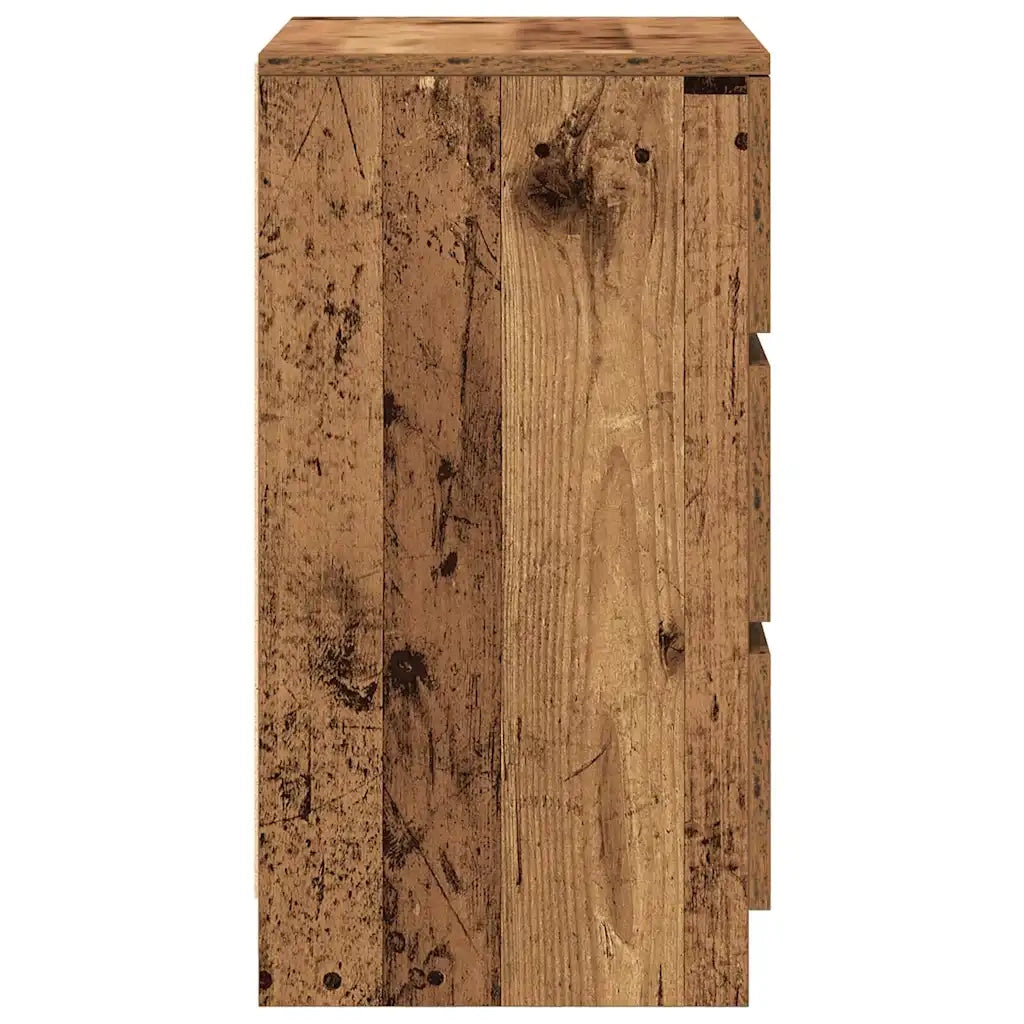 Set di 2 Comodini | Armadio da Notte | Mobiletto da notte con 3 Cassetti Legno Antico 39x35x65 cm