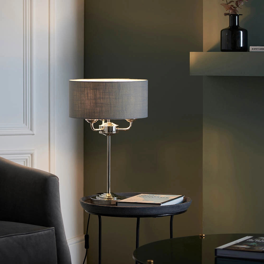 Lampada tavolo Highclere classica nichel 3xE14 grafite