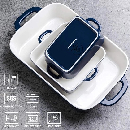 Forme per torte in ceramica, forma rettangolare per cottura, cucina, tortine, cene e uso quotidiano, 30 x 20 cm, piatti per cottura in ceramica (blu marino)