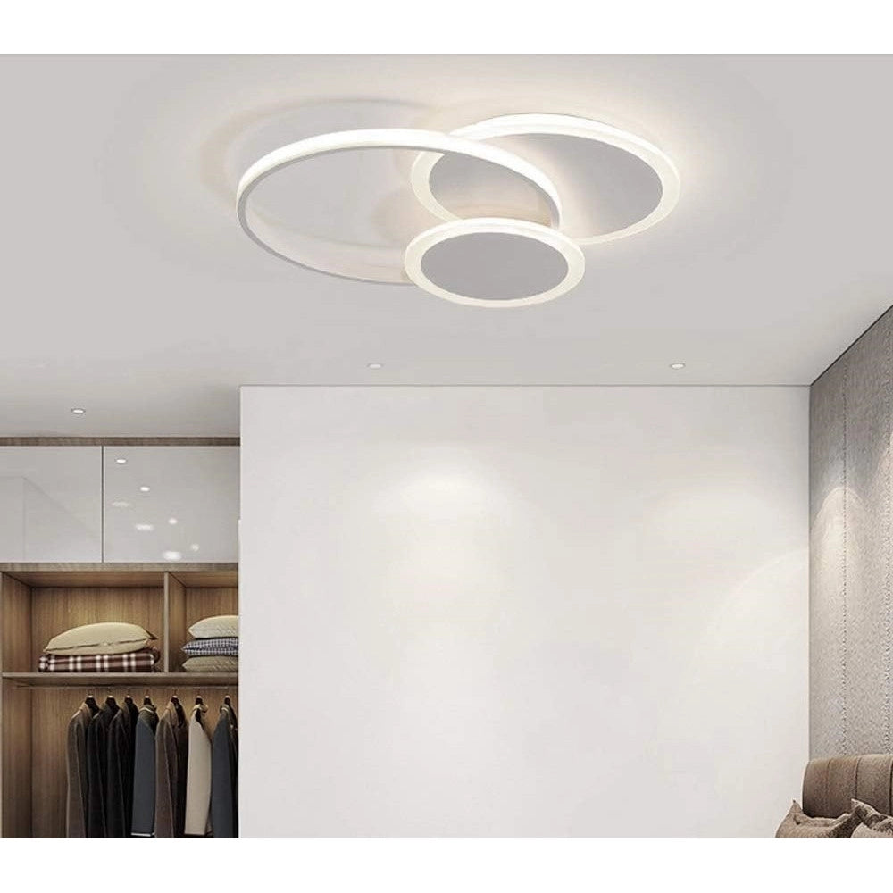 Trade Shop - Plafoniera Luce Fredda Led Cerchi 38w Lampadario A Soffitto Bianco Moderno 50026 -
