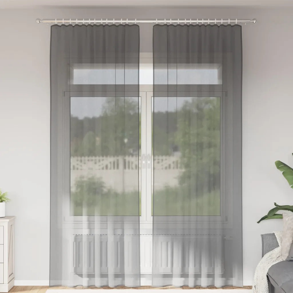 Tende in Voile con Tasche per Aste 2 pz Grigio Scuro